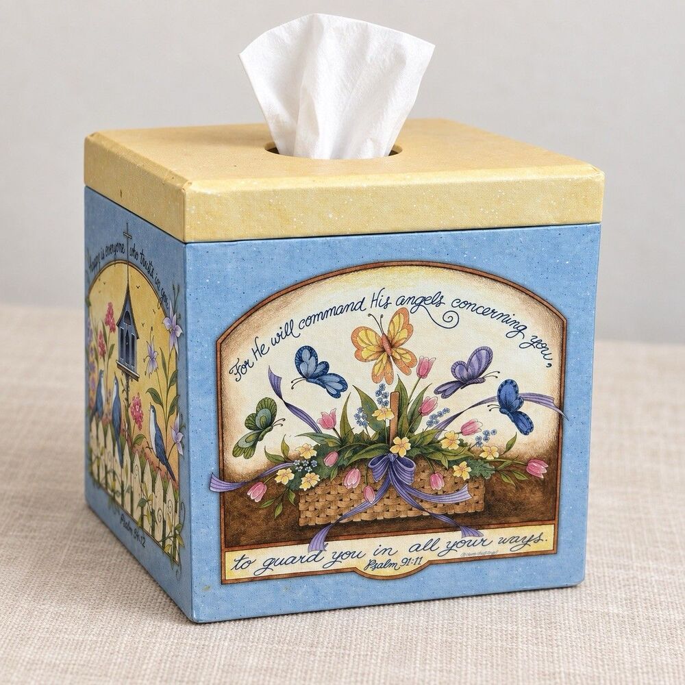 Legacy of Faith Beth Yarbrough Tissue Box Cover Psalms 91 84 Birds & Butterflies